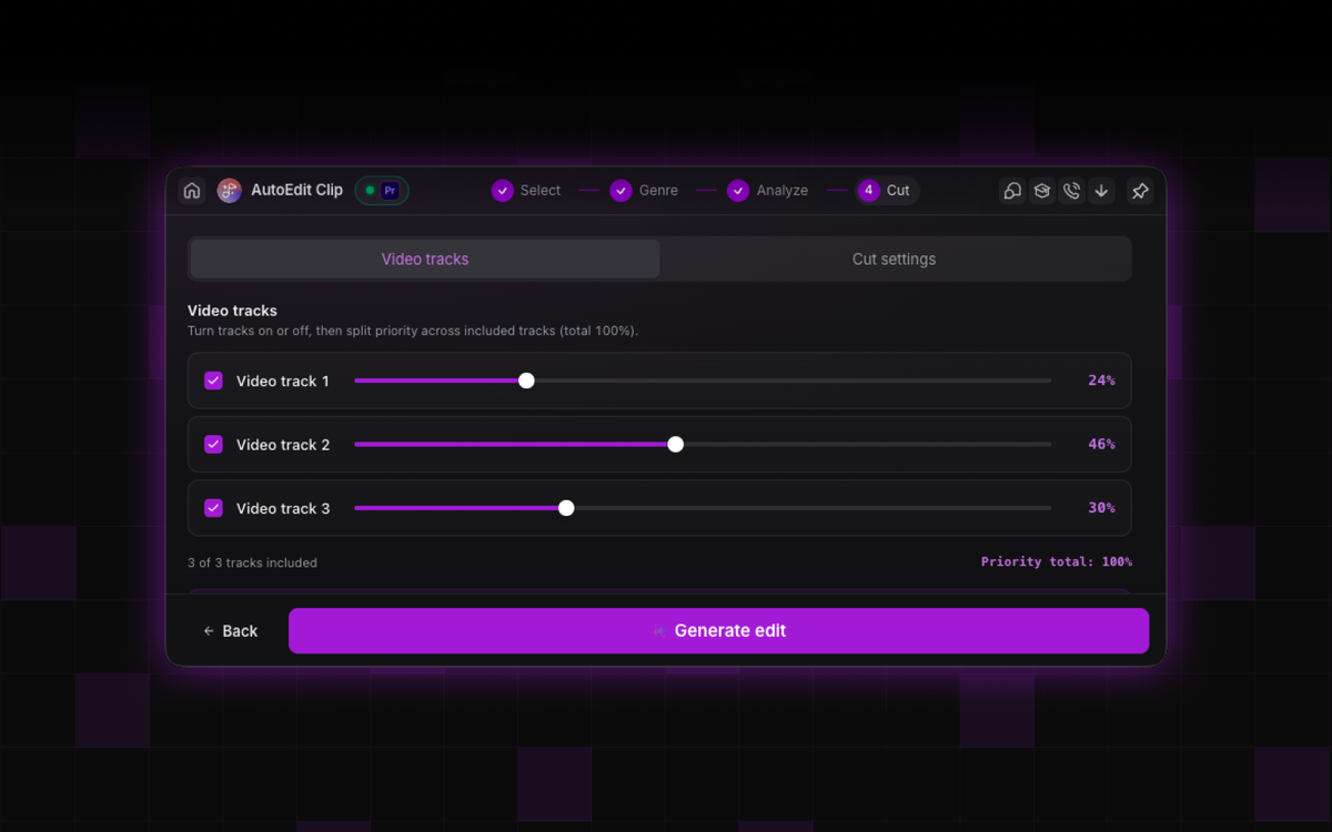 Selection autoeditclip UI