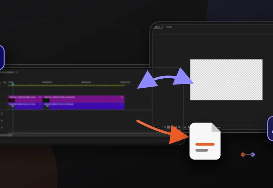 Reales Premiere-Pro-Schnittfenster und reale After-Effects-Komposition mit Live-Verknüpfung und gerenderter Datei
